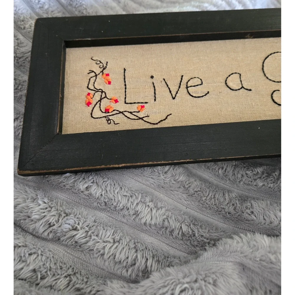 Dennis East International Live a Good Life Embroidered Burlap Framed Wall Plaque